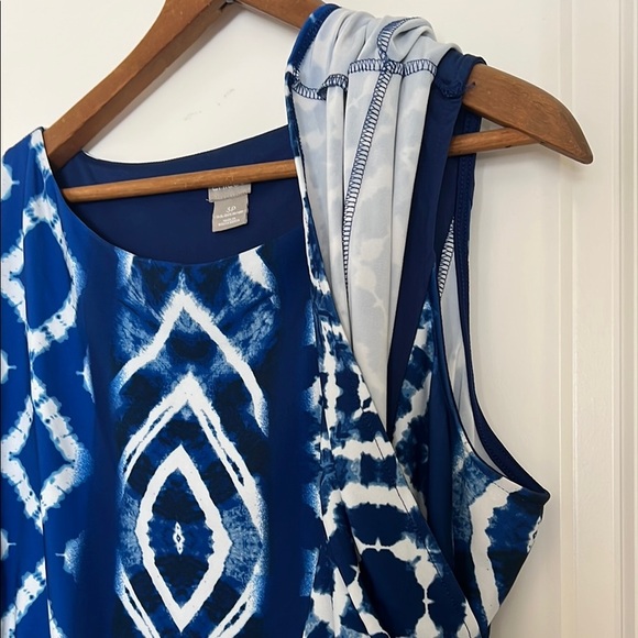 Chico's Blue Tie Dye Knee Length Short Sleeve Dress XL (3P) 16P/18P - Picture 6 of 8